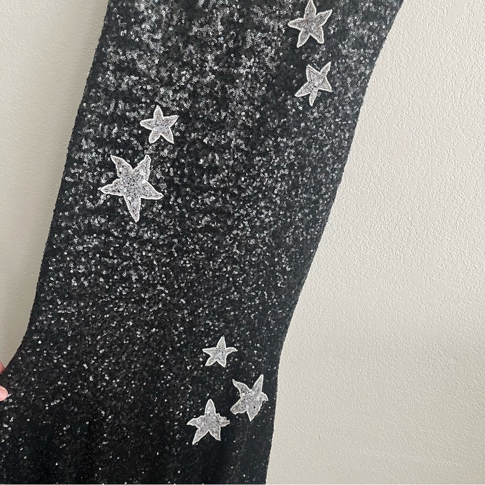 Theia Black Sequin Embellished Plunge Back Stargaze Gown - Picture 5 of 7